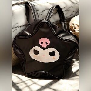 Kuromi Black Star-Shaped Backpack 13x13in NWOT faux leather